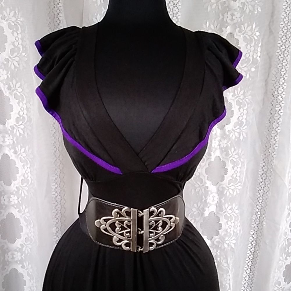 Vintage Cameo Made In USA Women Dress Size S Black And Purple